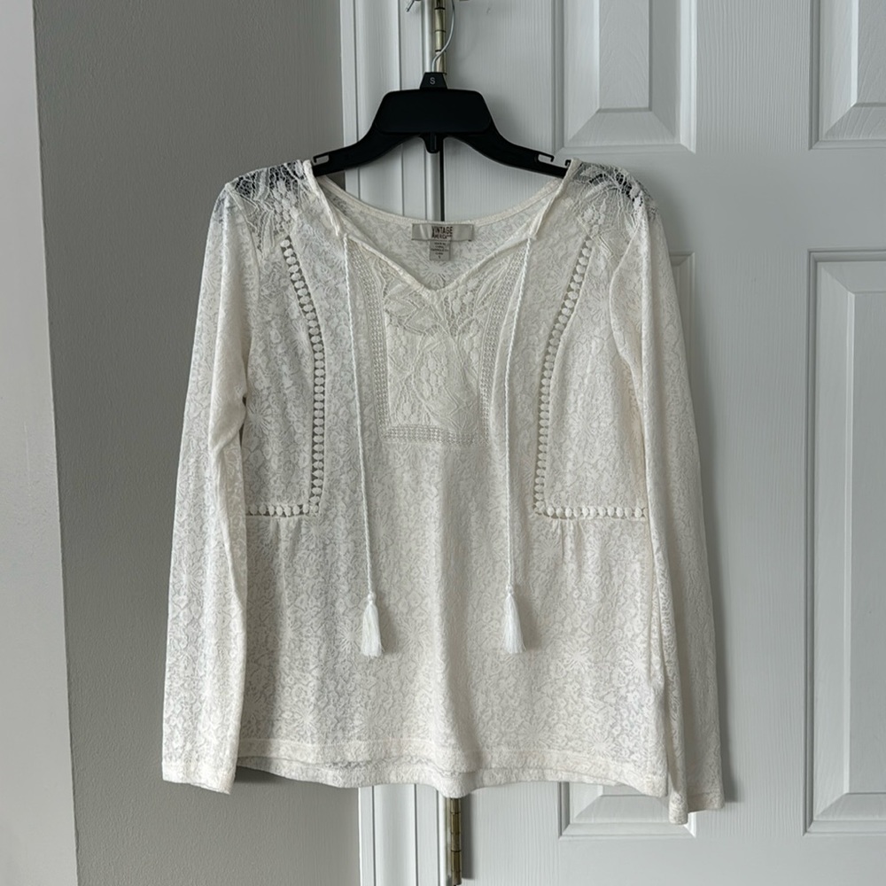 Vintage America Ivory Lace Top. Size S